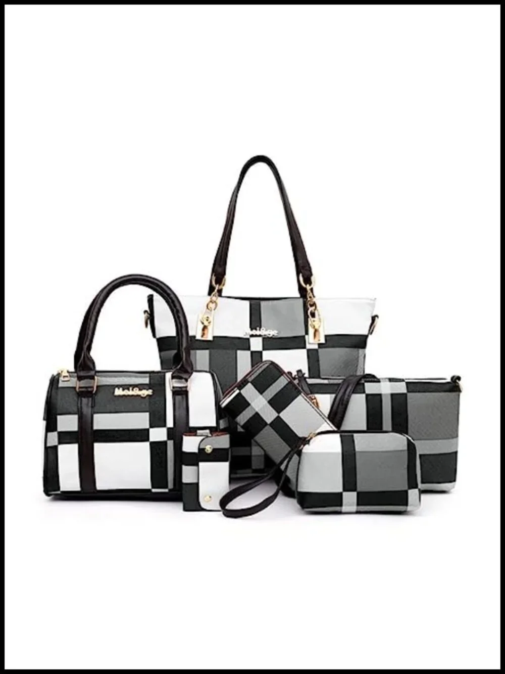 6pc Handbag Set PU Leather Top Handle Crossbody Clutch Wallet Key Holder